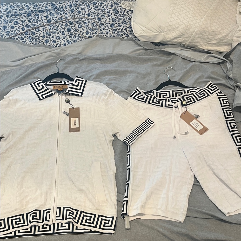 Prestige Men's White Two-Piece Greek Key Track Suit